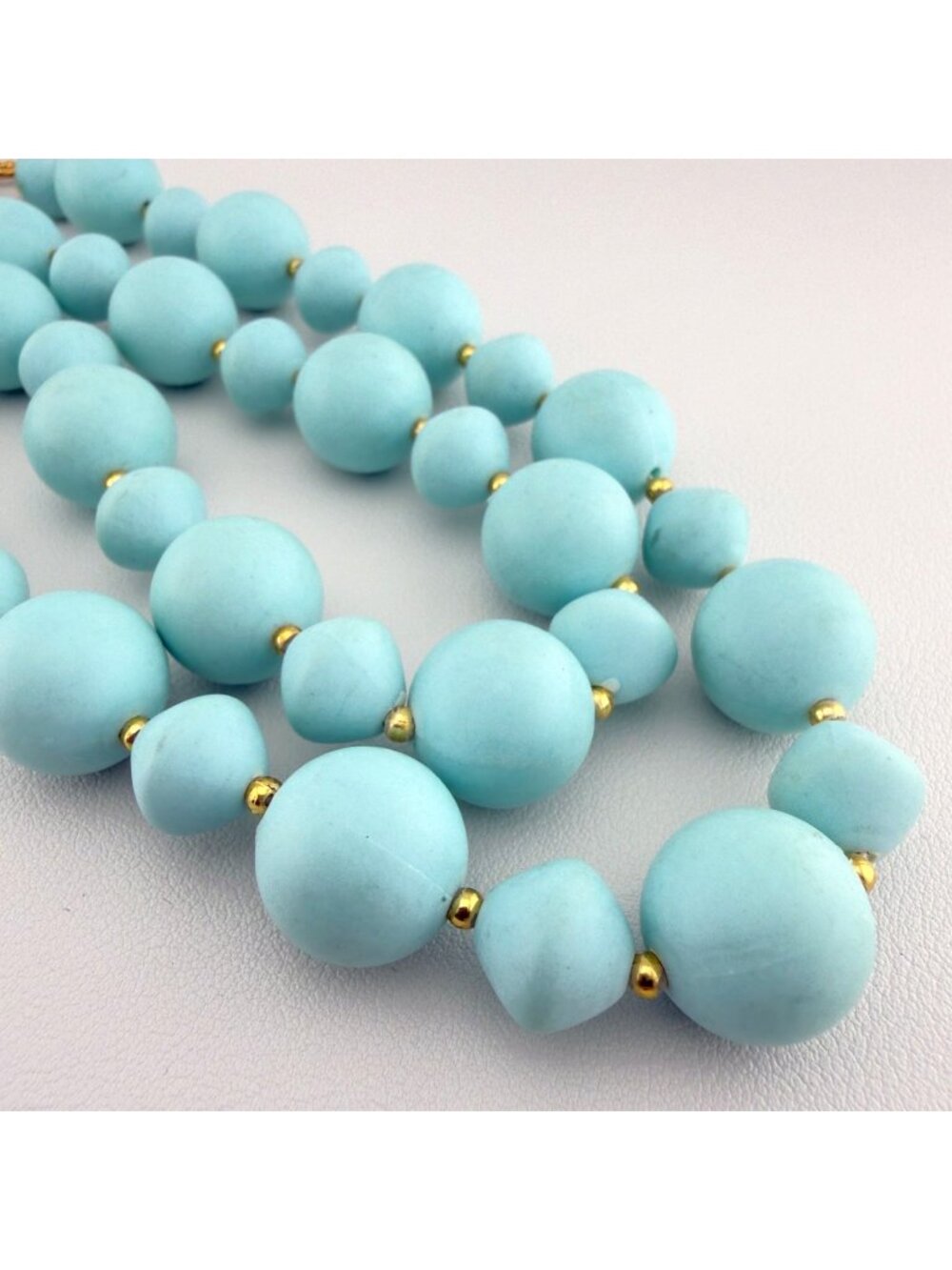 Vintage Beaded Necklace Acrylic Robins Egg Blue Statement 23" Single Strand MOD